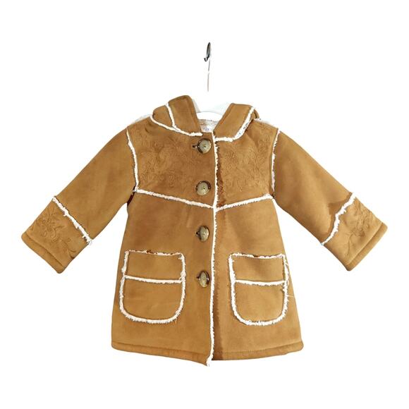 Vintage Baby Gap Embroidered Faux Suede Sherpa Jacket Penny Lane 3-6 Months - Picture 1 of 7